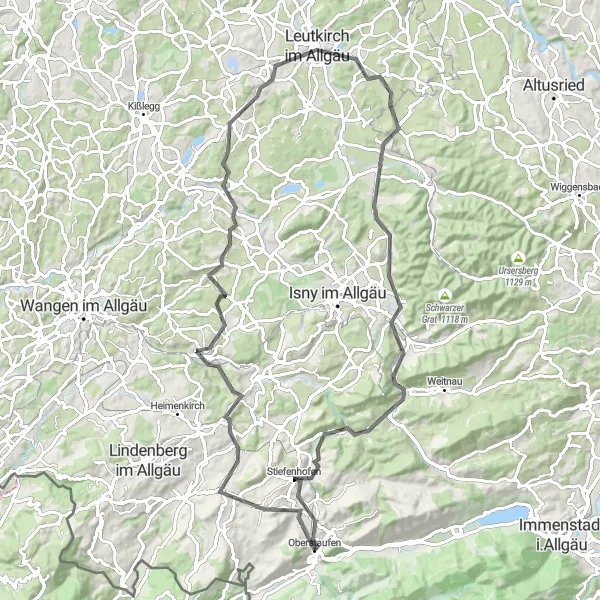 Map miniature of "Discovering Eglofs" cycling inspiration in Schwaben, Germany. Generated by Tarmacs.app cycling route planner