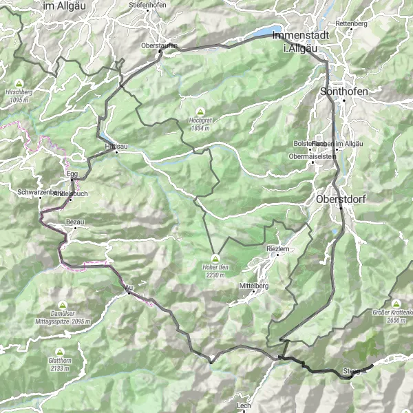 Map miniature of "The Alpine Adventure" cycling inspiration in Schwaben, Germany. Generated by Tarmacs.app cycling route planner