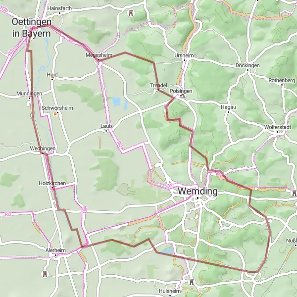 Karten-Miniaturansicht der Radinspiration "Geschichtsträchtige Gravel-Tour" in Schwaben, Germany. Erstellt vom Tarmacs.app-Routenplaner für Radtouren