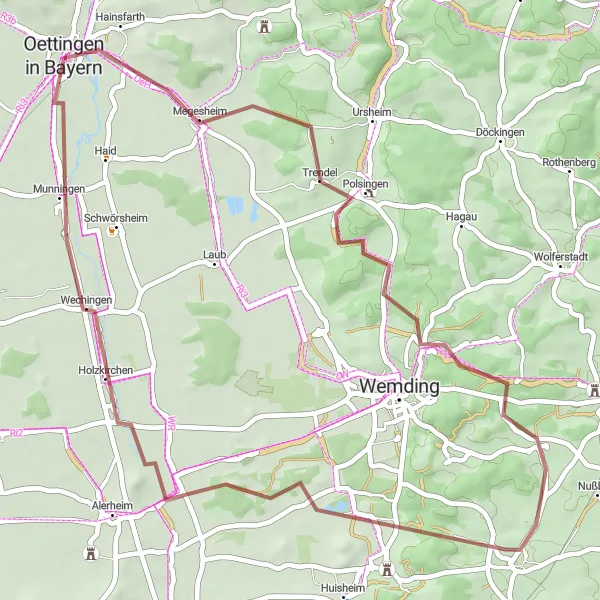 Map miniature of "Bavarian Countryside Escape" cycling inspiration in Schwaben, Germany. Generated by Tarmacs.app cycling route planner