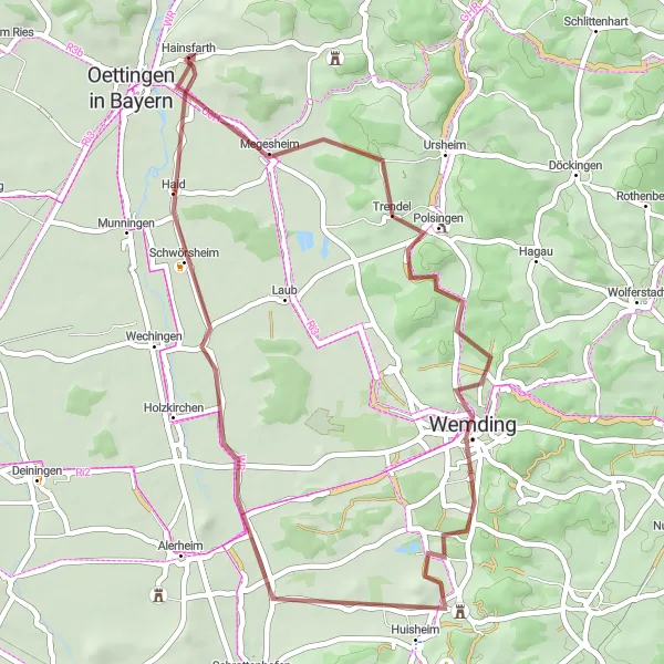 Map miniature of "Hidden Gems and Rural Beauty" cycling inspiration in Schwaben, Germany. Generated by Tarmacs.app cycling route planner