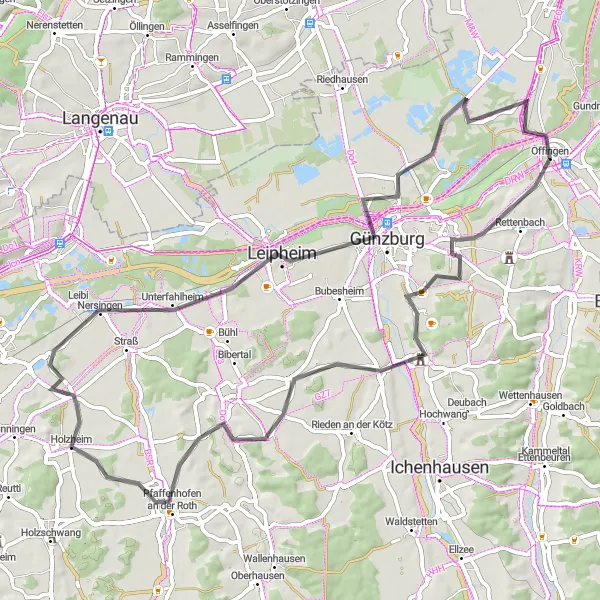 Map miniature of "Aislingen Loop" cycling inspiration in Schwaben, Germany. Generated by Tarmacs.app cycling route planner