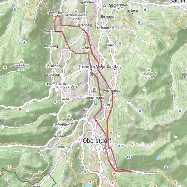 Karten-Miniaturansicht der Radinspiration "Rundtour von Ofterschwang nach Reichenbach" in Schwaben, Germany. Erstellt vom Tarmacs.app-Routenplaner für Radtouren