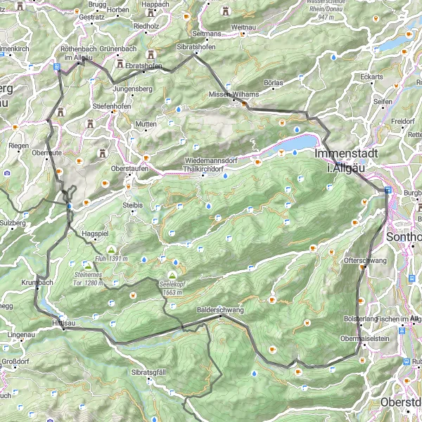 Map miniature of "Allgäu Panorama Road Cycling Tour" cycling inspiration in Schwaben, Germany. Generated by Tarmacs.app cycling route planner