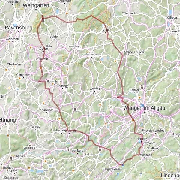 Map miniature of "Marienberg and Burg Wildeneck Gravel Route" cycling inspiration in Schwaben, Germany. Generated by Tarmacs.app cycling route planner