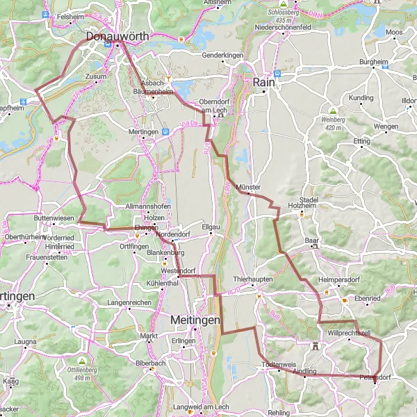 Map miniature of "The Aindling Adventure" cycling inspiration in Schwaben, Germany. Generated by Tarmacs.app cycling route planner