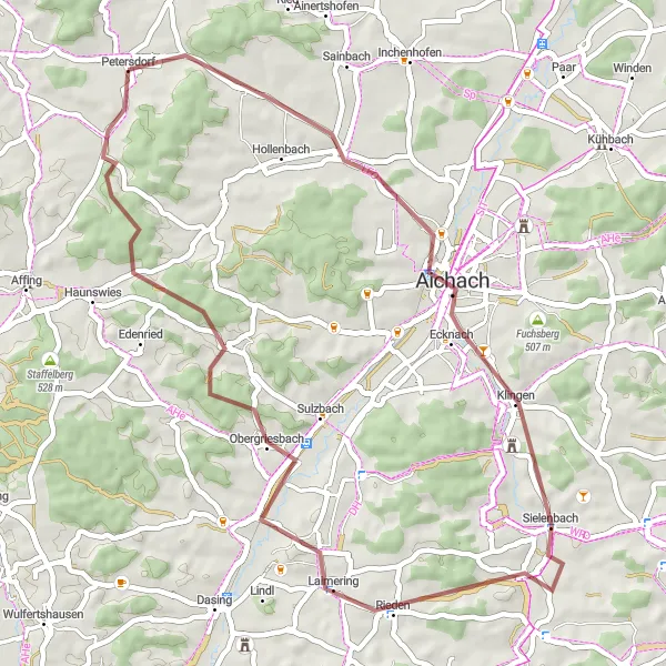 Map miniature of "The Aichach Adventure" cycling inspiration in Schwaben, Germany. Generated by Tarmacs.app cycling route planner