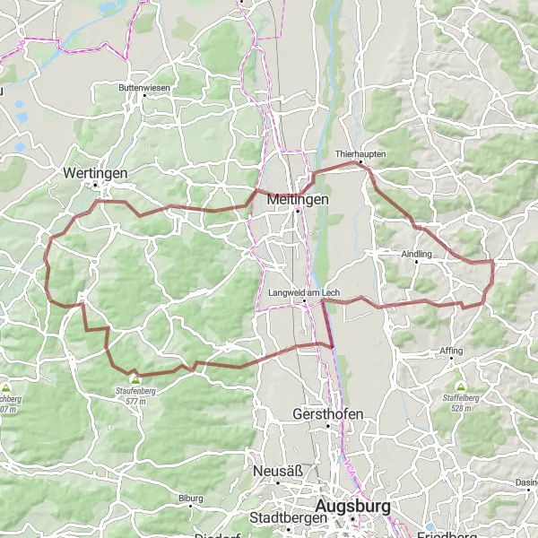 Map miniature of "The Rehling Adventure" cycling inspiration in Schwaben, Germany. Generated by Tarmacs.app cycling route planner