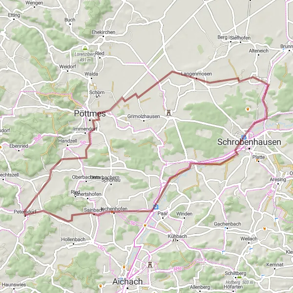 Map miniature of "Gravel Adventure" cycling inspiration in Schwaben, Germany. Generated by Tarmacs.app cycling route planner