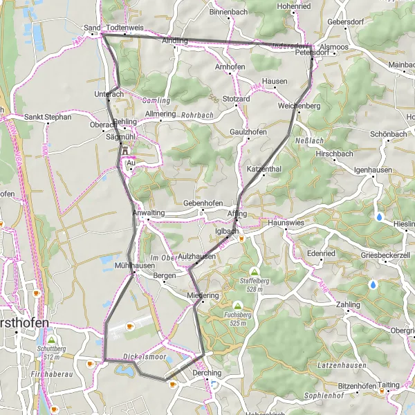 Map miniature of "Affing-Indersdorf Loop" cycling inspiration in Schwaben, Germany. Generated by Tarmacs.app cycling route planner