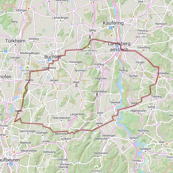 Map miniature of "Discover Hidden Gems: Cultural and Natural Highlights" cycling inspiration in Schwaben, Germany. Generated by Tarmacs.app cycling route planner