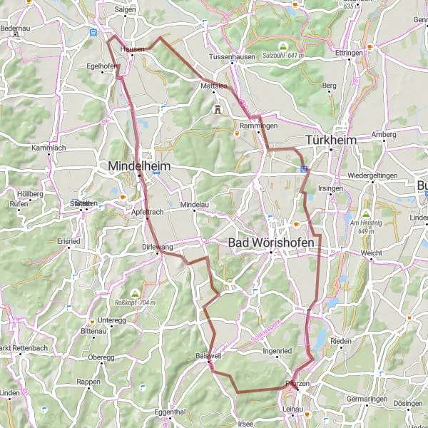 Map miniature of "The Gravel Discoverer" cycling inspiration in Schwaben, Germany. Generated by Tarmacs.app cycling route planner