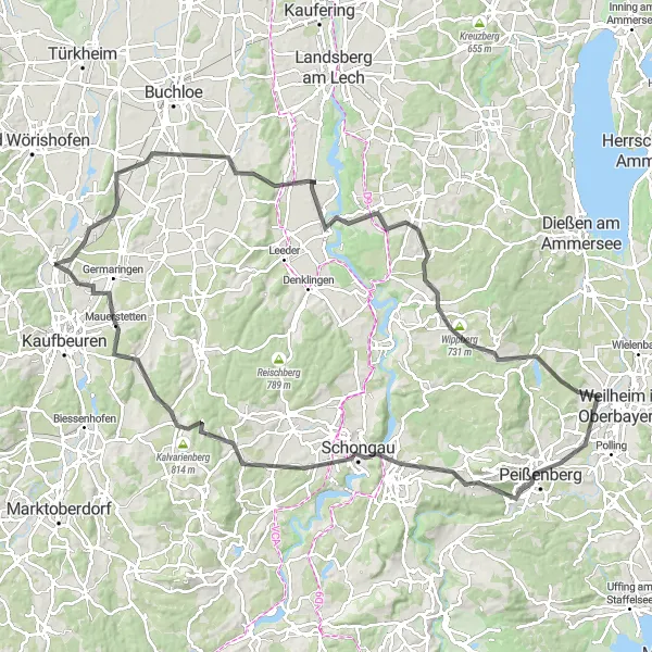 Map miniature of "The Alpine Adventure" cycling inspiration in Schwaben, Germany. Generated by Tarmacs.app cycling route planner