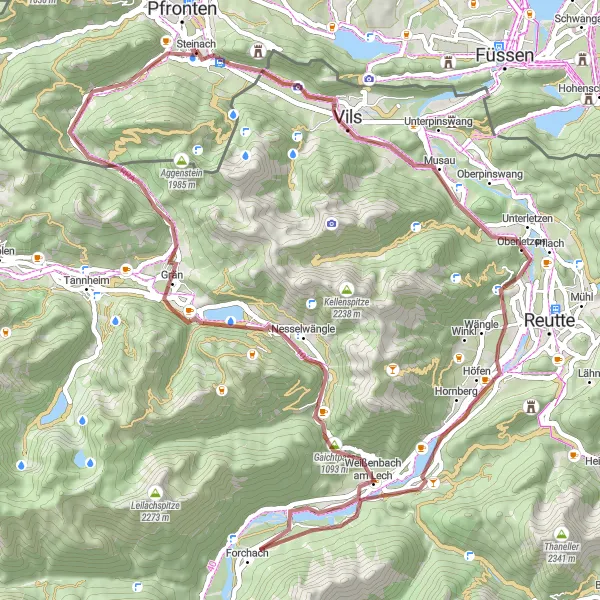 Map miniature of "Panoramic Gravel Ride to Manzenberg" cycling inspiration in Schwaben, Germany. Generated by Tarmacs.app cycling route planner