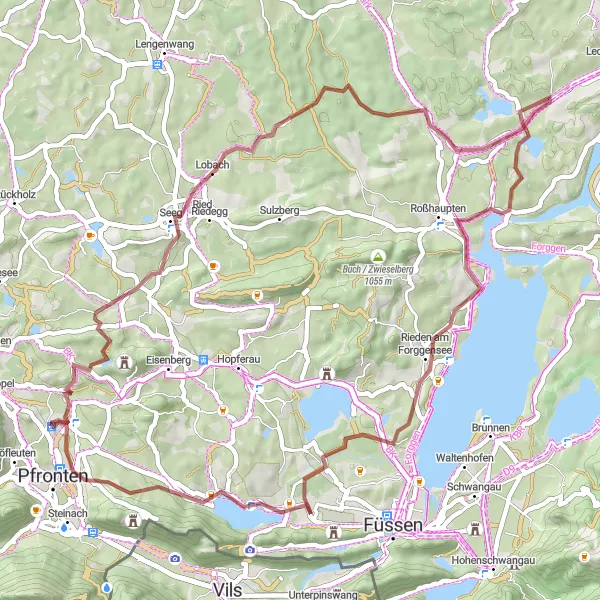 Map miniature of "Off-the-Beaten-Path Gravel Adventure" cycling inspiration in Schwaben, Germany. Generated by Tarmacs.app cycling route planner