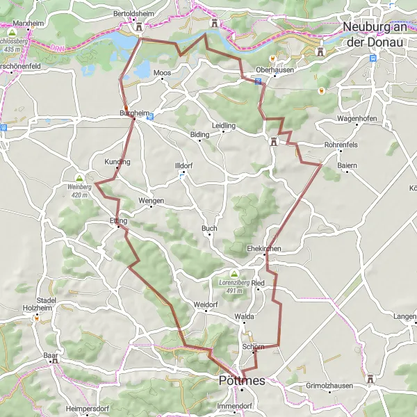 Map miniature of "Gravel Adventure: Exploration Tour" cycling inspiration in Schwaben, Germany. Generated by Tarmacs.app cycling route planner