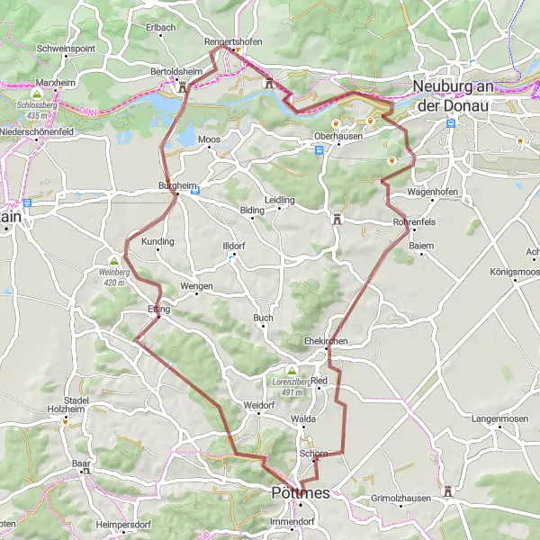 Map miniature of "Discovering Danube: Gravel Edition" cycling inspiration in Schwaben, Germany. Generated by Tarmacs.app cycling route planner