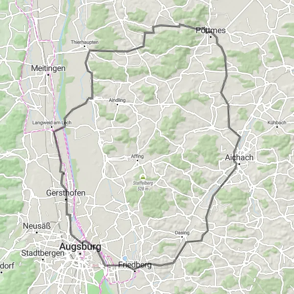 Map miniature of "Journey to Lech" cycling inspiration in Schwaben, Germany. Generated by Tarmacs.app cycling route planner