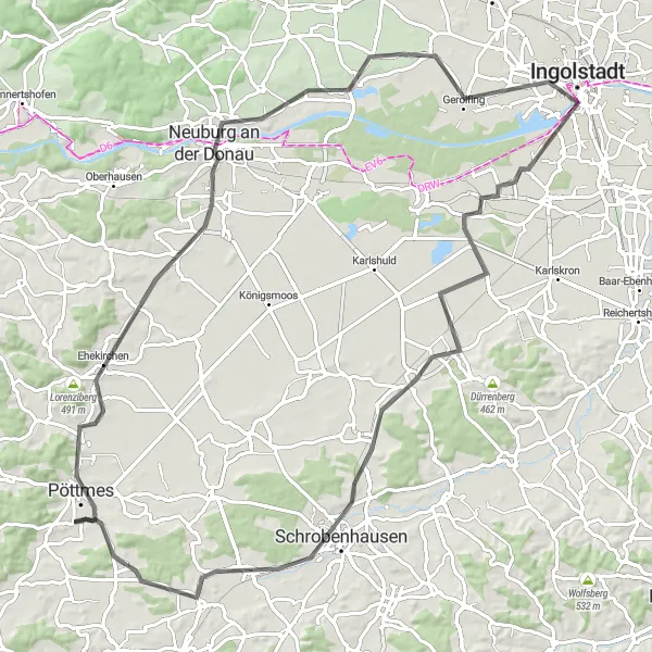 Map miniature of "Historical Tour: Castles and More" cycling inspiration in Schwaben, Germany. Generated by Tarmacs.app cycling route planner