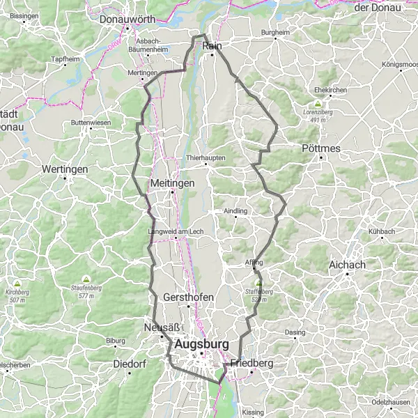 Karten-Miniaturansicht der Radinspiration "Rundtour um Rain und Umgebung" in Schwaben, Germany. Erstellt vom Tarmacs.app-Routenplaner für Radtouren
