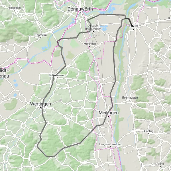 Map miniature of "Idyllic Schwaben Countryside" cycling inspiration in Schwaben, Germany. Generated by Tarmacs.app cycling route planner