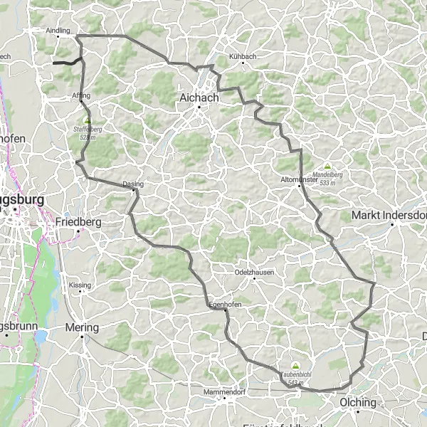 Map miniature of "Road Cycling Expedition" cycling inspiration in Schwaben, Germany. Generated by Tarmacs.app cycling route planner