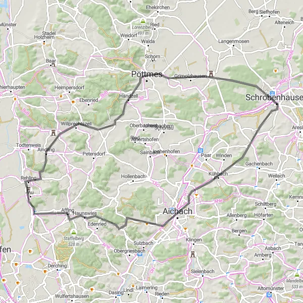 Map miniature of "Road Cycling Adventure in Schwaben" cycling inspiration in Schwaben, Germany. Generated by Tarmacs.app cycling route planner