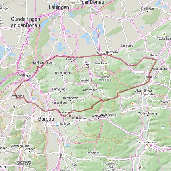 Map miniature of "Off the Beaten Path" cycling inspiration in Schwaben, Germany. Generated by Tarmacs.app cycling route planner