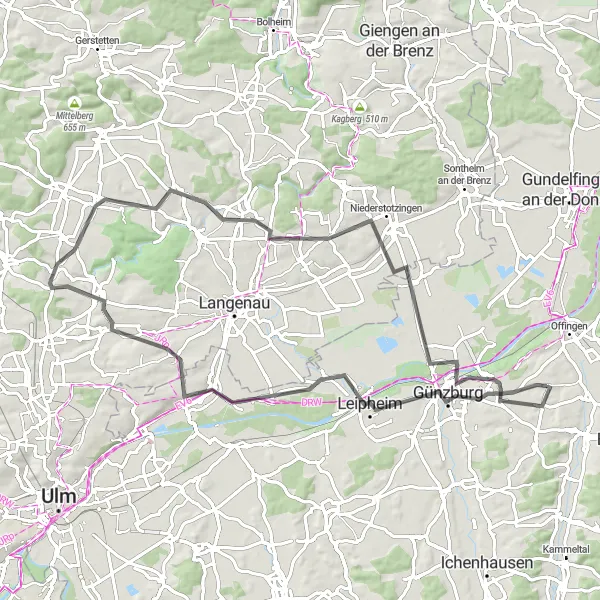 Karten-Miniaturansicht der Radinspiration "Radtour durch Leipheim und Asselfingen" in Schwaben, Germany. Erstellt vom Tarmacs.app-Routenplaner für Radtouren