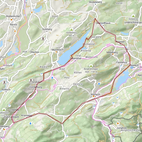 Map miniature of "Gravel Adventure to Ruine Vorderburg" cycling inspiration in Schwaben, Germany. Generated by Tarmacs.app cycling route planner