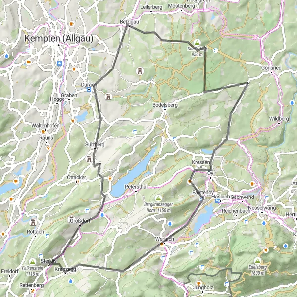 Karten-Miniaturansicht der Radinspiration "Auf den Spuren der Geschichte" in Schwaben, Germany. Erstellt vom Tarmacs.app-Routenplaner für Radtouren