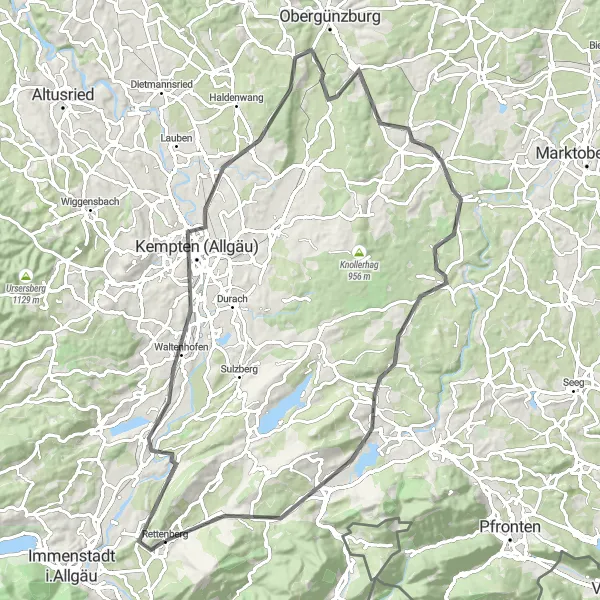 Map miniature of "Scenic Road Cycling Adventure" cycling inspiration in Schwaben, Germany. Generated by Tarmacs.app cycling route planner