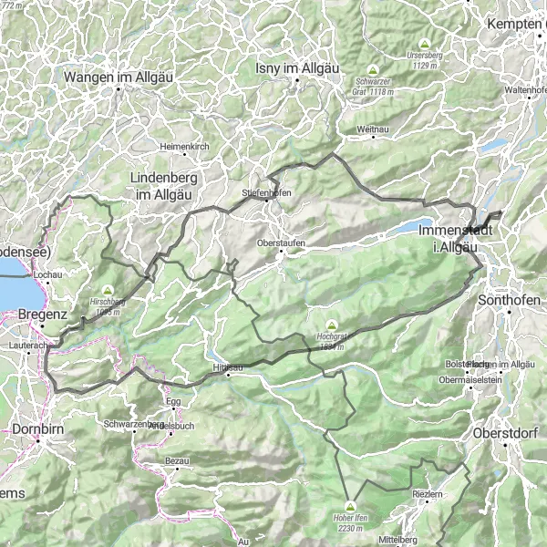 Karten-Miniaturansicht der Radinspiration "Herausfordernde Alpenfahrt" in Schwaben, Germany. Erstellt vom Tarmacs.app-Routenplaner für Radtouren