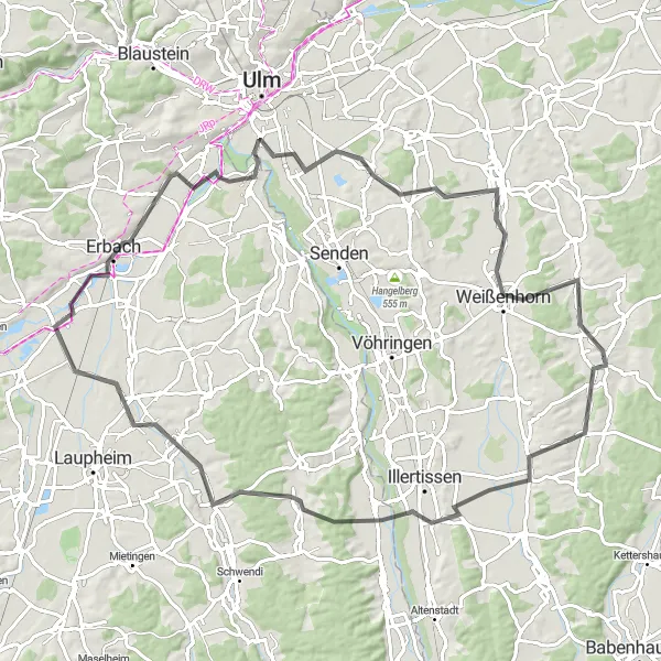 Karten-Miniaturansicht der Radinspiration "Roggenburg - Weißenhorn Rundfahrt" in Schwaben, Germany. Erstellt vom Tarmacs.app-Routenplaner für Radtouren