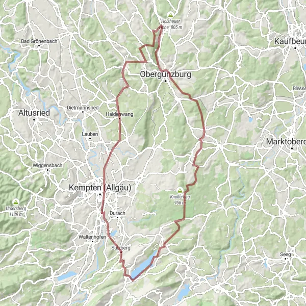 Karten-Miniaturansicht der Radinspiration "Bayerische Hügelrunde" in Schwaben, Germany. Erstellt vom Tarmacs.app-Routenplaner für Radtouren