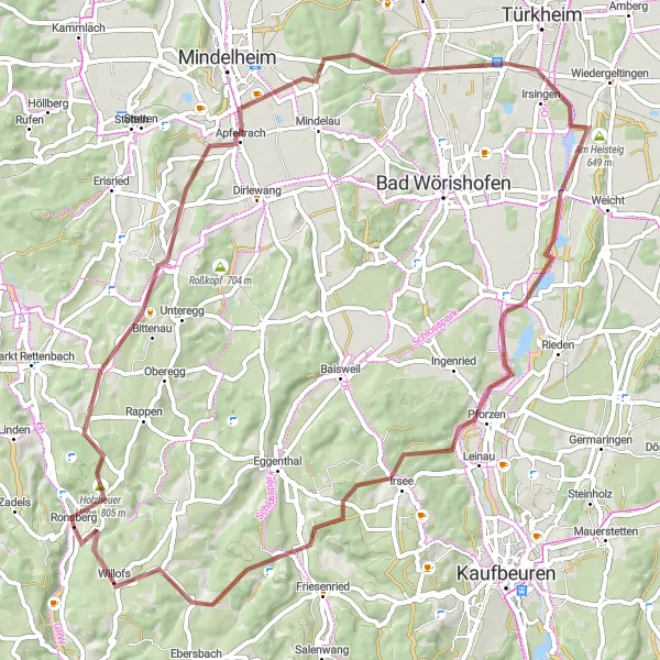 Karten-Miniaturansicht der Radinspiration "Idyllische Dorfrunde" in Schwaben, Germany. Erstellt vom Tarmacs.app-Routenplaner für Radtouren