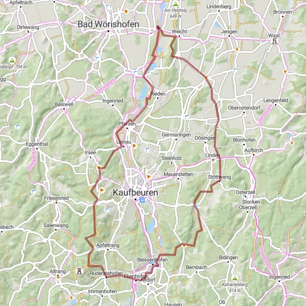 Map miniature of "Ruderatshofen Loop" cycling inspiration in Schwaben, Germany. Generated by Tarmacs.app cycling route planner