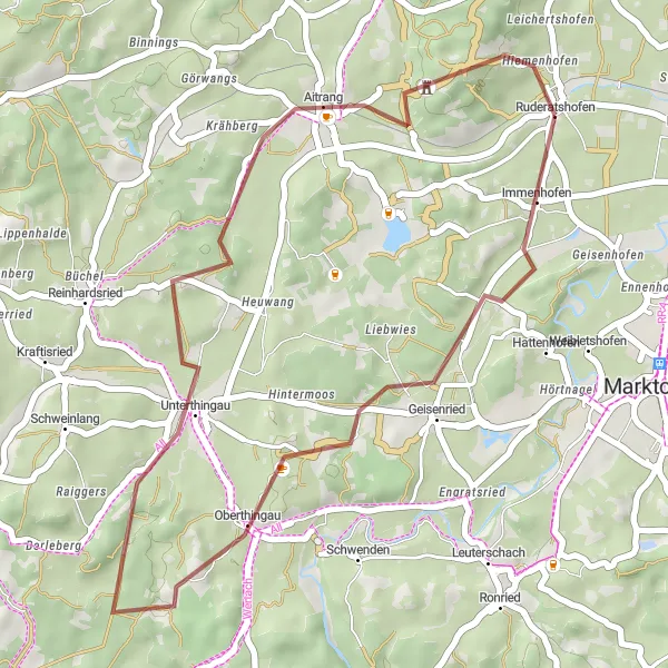 Karten-Miniaturansicht der Radinspiration "Kurze Graveltour in der Natur" in Schwaben, Germany. Erstellt vom Tarmacs.app-Routenplaner für Radtouren