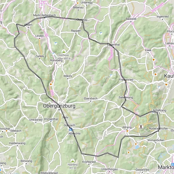 Karten-Miniaturansicht der Radinspiration "Abenteuerliche Rennradtour in Schwaben" in Schwaben, Germany. Erstellt vom Tarmacs.app-Routenplaner für Radtouren