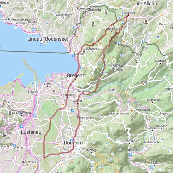 Karten-Miniaturansicht der Radinspiration "Dornbirn Graveltour" in Schwaben, Germany. Erstellt vom Tarmacs.app-Routenplaner für Radtouren