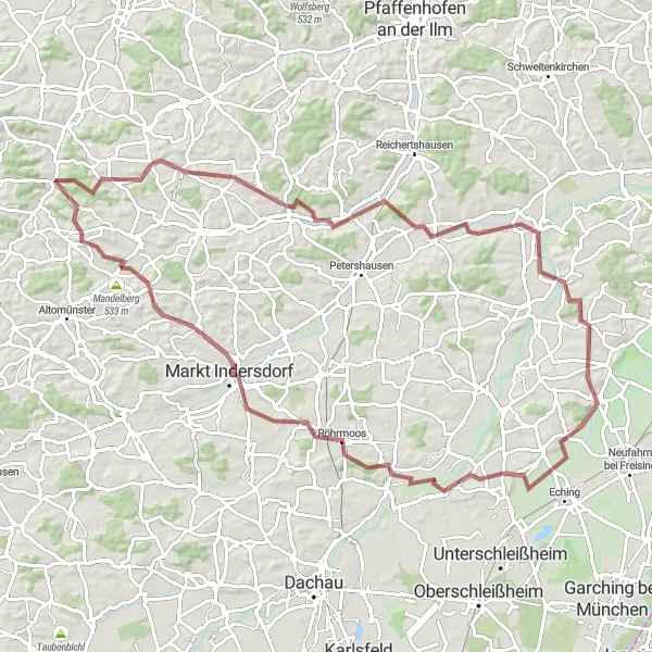 Map miniature of "Gravel Route - Schiltberg to Schmarnzell" cycling inspiration in Schwaben, Germany. Generated by Tarmacs.app cycling route planner