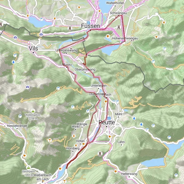 Karten-Miniaturansicht der Radinspiration "Rundtour um Schwangau und Pflach" in Schwaben, Germany. Erstellt vom Tarmacs.app-Routenplaner für Radtouren