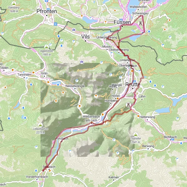 Map miniature of "Lech River Gravel Loop" cycling inspiration in Schwaben, Germany. Generated by Tarmacs.app cycling route planner