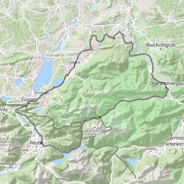 Map miniature of "Challenging Hills and Beautiful Landscapes" cycling inspiration in Schwaben, Germany. Generated by Tarmacs.app cycling route planner