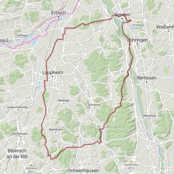Map miniature of "Biberach Exploration" cycling inspiration in Schwaben, Germany. Generated by Tarmacs.app cycling route planner