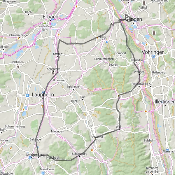 Map miniature of "Ulm Highlights" cycling inspiration in Schwaben, Germany. Generated by Tarmacs.app cycling route planner