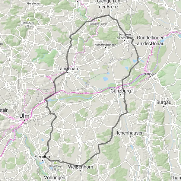 Map miniature of "Historical Trail" cycling inspiration in Schwaben, Germany. Generated by Tarmacs.app cycling route planner