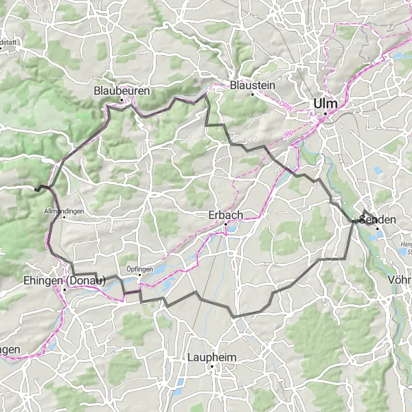 Map miniature of "Donau Valley Adventure" cycling inspiration in Schwaben, Germany. Generated by Tarmacs.app cycling route planner