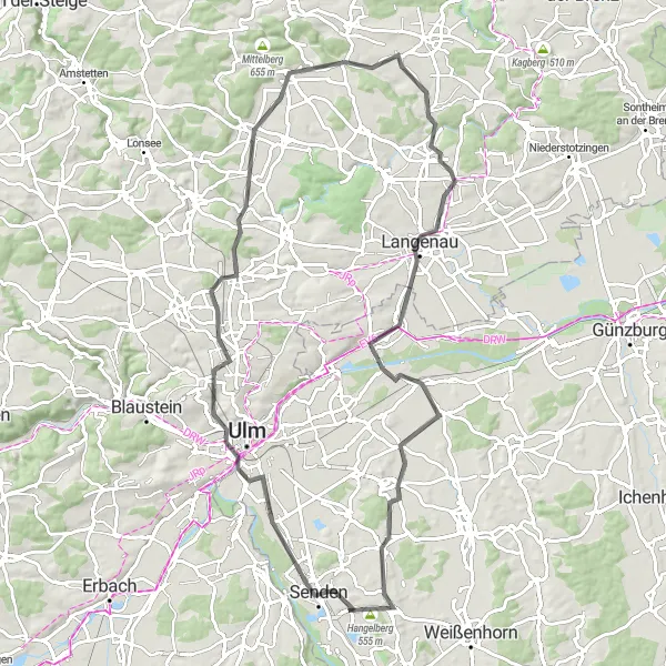 Map miniature of "Senden Highlights" cycling inspiration in Schwaben, Germany. Generated by Tarmacs.app cycling route planner