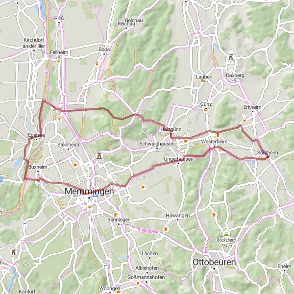 Map miniature of "Memmingen Gravel Loop" cycling inspiration in Schwaben, Germany. Generated by Tarmacs.app cycling route planner